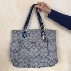 COACH Grey purse with light blue accents